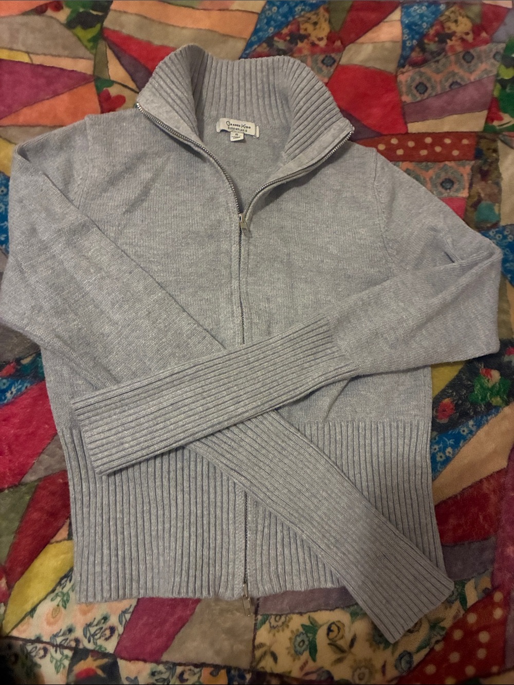 Light Gray Zip-Up Ribbed Mock Neck Sweater Jacket - Picture 3 of 3